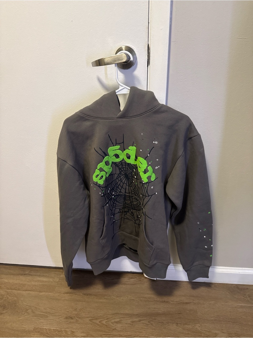 Gray Crewneck Sweatshirt with Neon Green Graphic